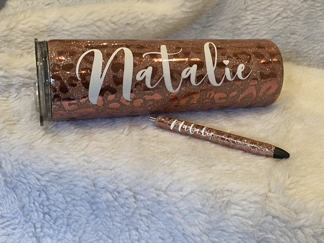 Custom Glitter Leopard Tumbler & Pen Set