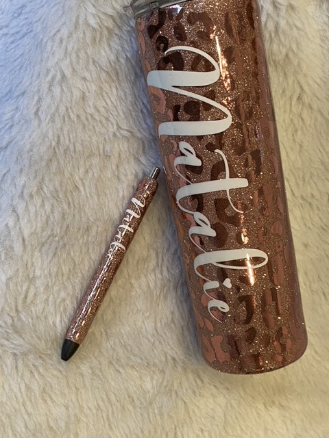 Custom Glitter Leopard Tumbler & Pen Set