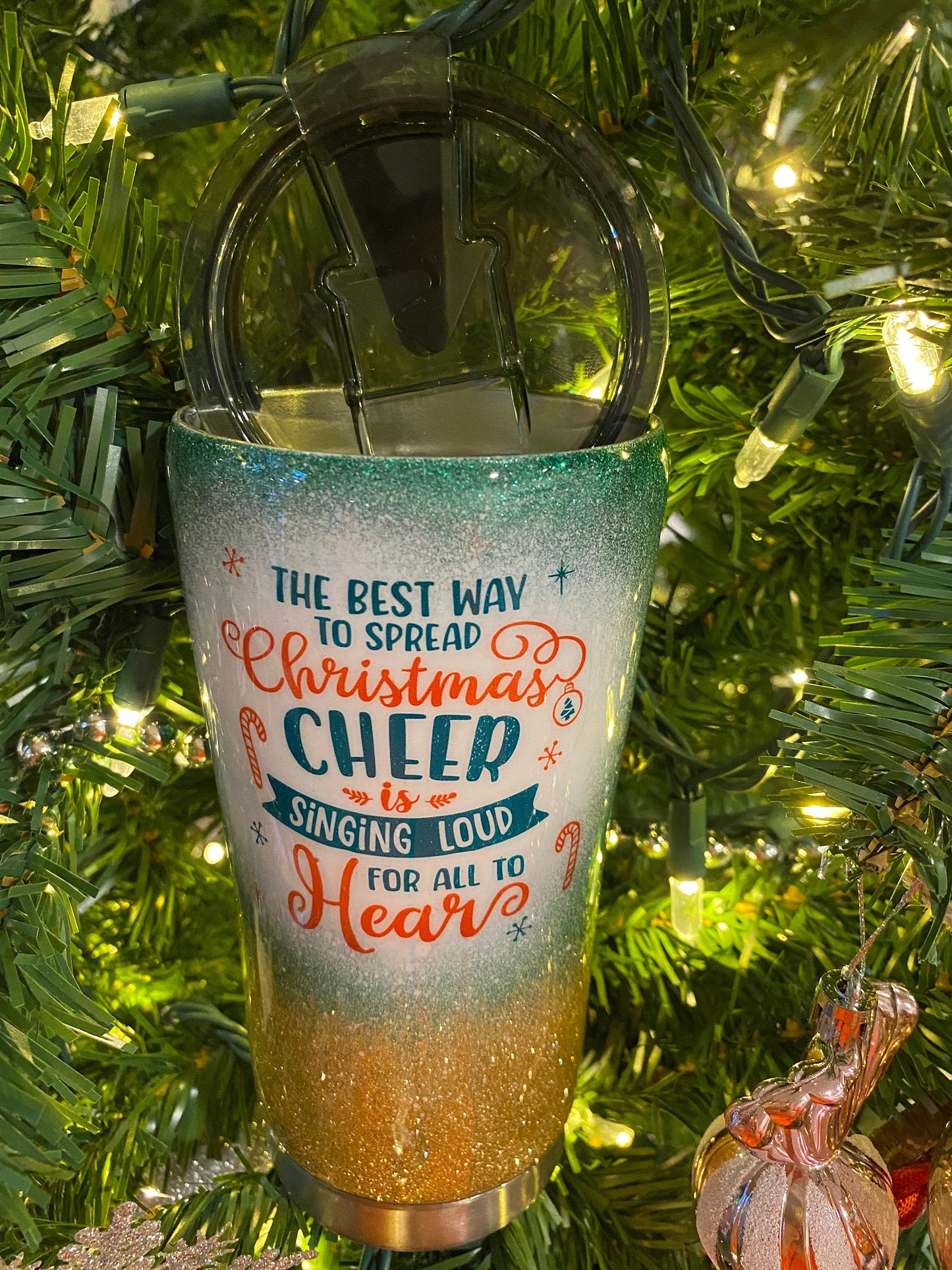 Best way to Spread Christmas Cheer is singing loud for all to hear tumbler epoxy glitter tumbler