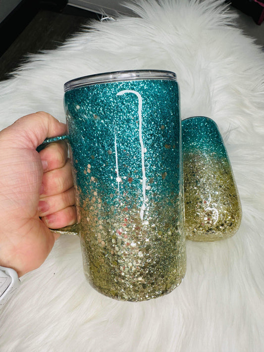 Teal and gold mug