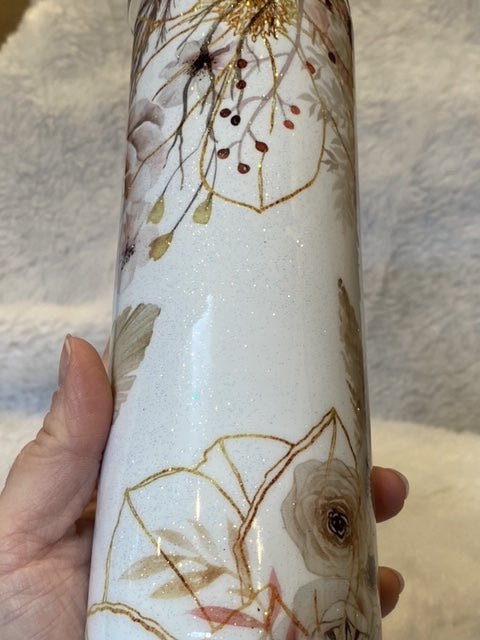 Gold Floral Tumbler- 20oz Skinny