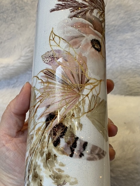 Gold Floral Tumbler- 20oz Skinny