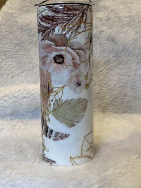 Gold Floral Tumbler- 20oz Skinny