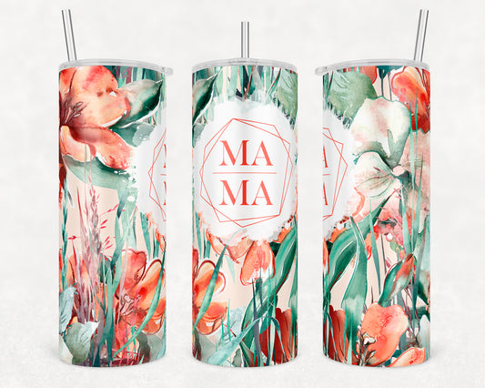 Orange Floral Mama Tumbler